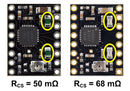 Identification of original 50&nbsp;mΩ sense resistors (left) and 68&nbsp;mΩ sense resistors (right) introduced in January 2017.