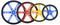 Pololu Wheels with 90, 80, 70, and 60&nbsp;mm diameters in three colors: blue, red, and yellow.