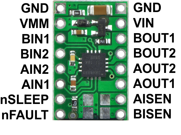 DRV8833 dual motor driver carrier, labeled top view.