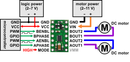 Minimal wiring diagram for connecting a microcontroller to a DRV8835 dual motor driver carrier in phase-enable mode.