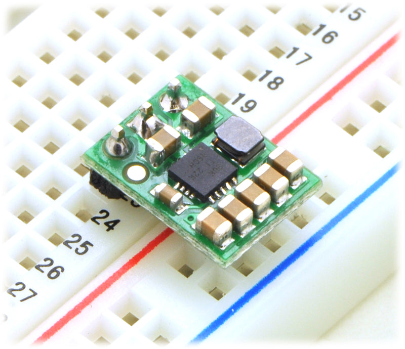 Pololu step-up/step-down voltage regulator S7V7F5 in a breadboard.