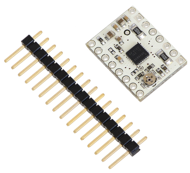 DRV8834 low-voltage stepper motor driver carrier with included header pins.
