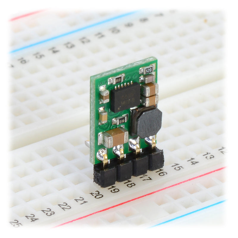 Pololu step-down voltage regulator D24V5Fx in a breadboard.