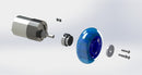 Exploded view of the scooter wheel adapter assembly with a gearmotor and scooter wheel.