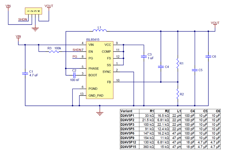 Pololu 500mA Step-Down Voltage Regulator D24V5Fx schematic diagram