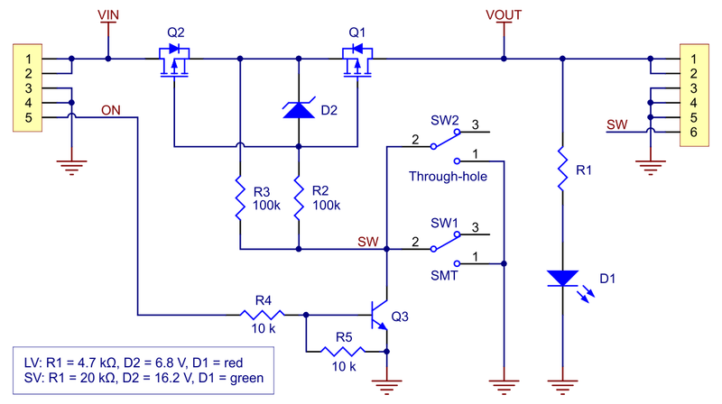 Schematic diagram of the Mini MOSFET Slide Switch with Reverse Voltage Protection.