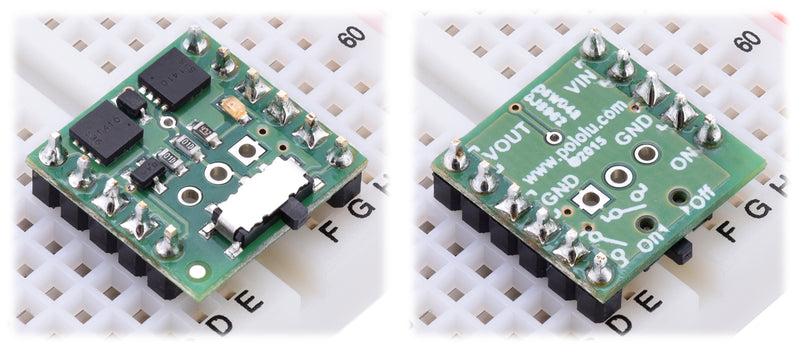 Two possible orientations for using the Mini MOSFET Slide Switch in a breadboard.