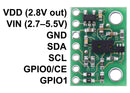 Pinout diagram of the VL6180X Time-of-Flight Distance Sensor Carrier.