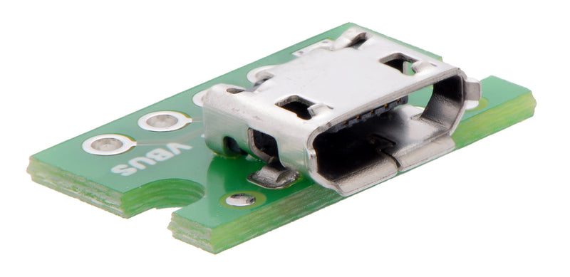 Close-up of Micro-B connector on the USB Micro-B connector breakout board.
