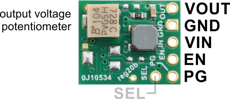 2.5-9V Fine-Adjust Step-Up/Step-Down Voltage Regulator S9V11MA labeled pinout.