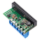 "D24V10F5 5V 1A step-down voltage regulator":prod0J2831 soldered directly to Dual MAX14870 Motor Driver for Raspberry Pi (compact, permanent connection).