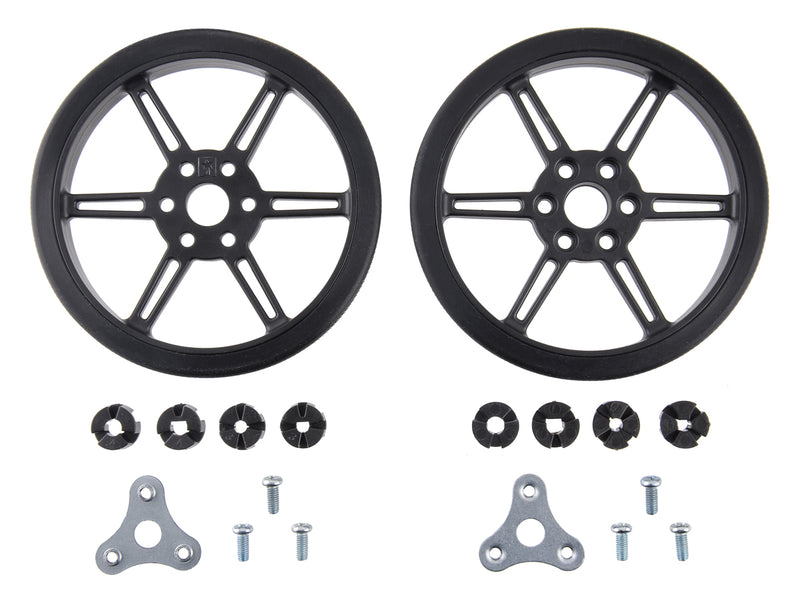 Pololu Multi-Hub Wheel w/Inserts for 3mm and 4mm Shafts - 80×10mm, Black, 2-pack.