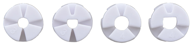 Pololu Multi-Hub Wheel collet inserts: 3mm&nbsp;round, 3mm&nbsp;D, 4mm&nbsp;round, and 4mm&nbsp;D.