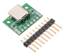 USB 2.0 Type-C Connector Breakout Board with included optional header pins.