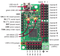 Mini Maestro 18-channel USB servo controller (fully assembled) labeled top view.