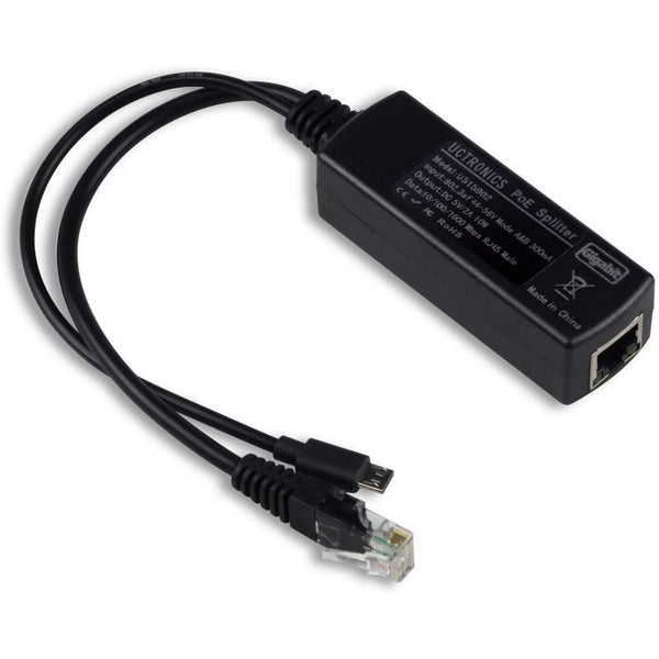 UCTRONICS PoE Splitter Gigabit 5V - Micro USB Power and Ethernet to Raspberry Pi 3B+, Work with Echo Dot, most Micro USB Security Cameras and Tablets - IEEE 802.3af Compliant U515902