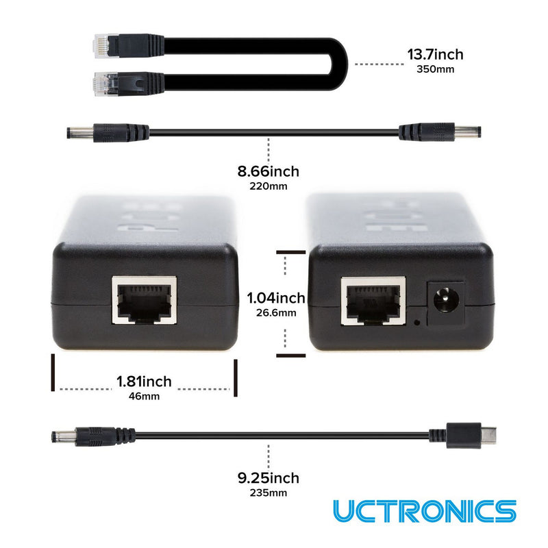 UCTRONICS PoE Splitter 5V 4A – Active PoE+ to Barrel Jack, IEEE 802.3at Compliant for Jetson Nano and Raspberry Pi PoE U6114