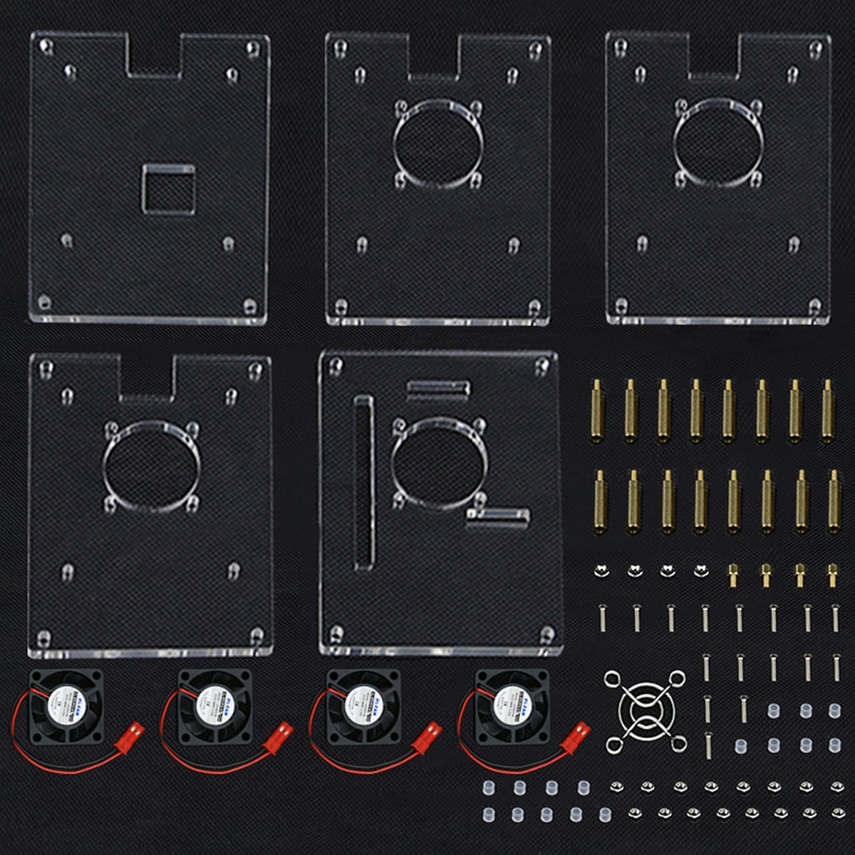 Casing Raspi Plus Fan 4 Layer Raspberry Pi Acrylic Casing with Cooling Fans