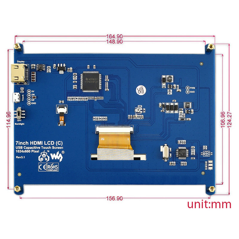 7 inch HDMI LCD (C) IPS Capacitive Touchscreen Display 1024x600 with Casing Stand 11303