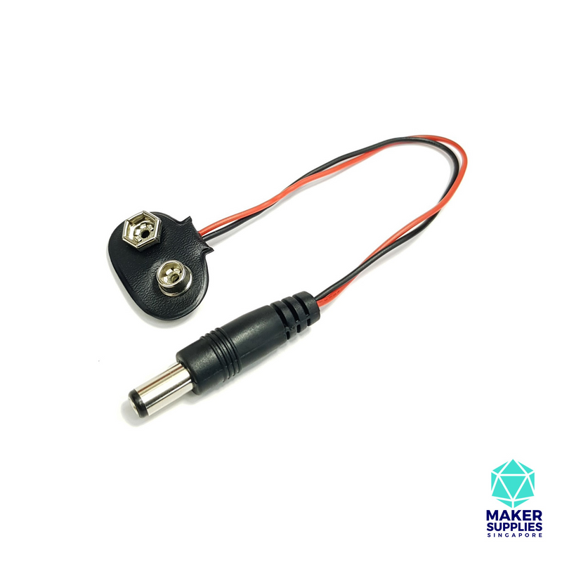 9V Battery Snap to 2.1mm DC Barrel Adaptor T Type